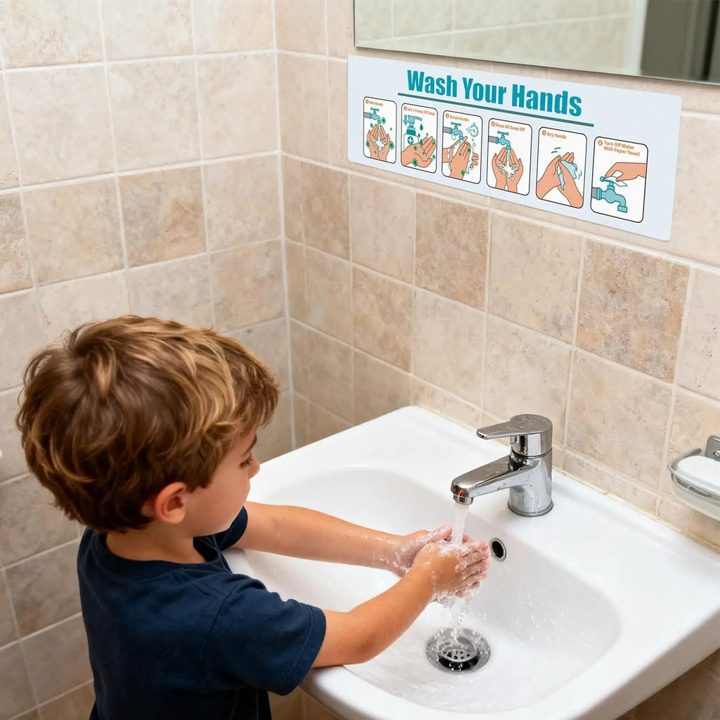 Hand Wash Instruction Sign Matte Finish Adhesive Handwashing Guide Qme