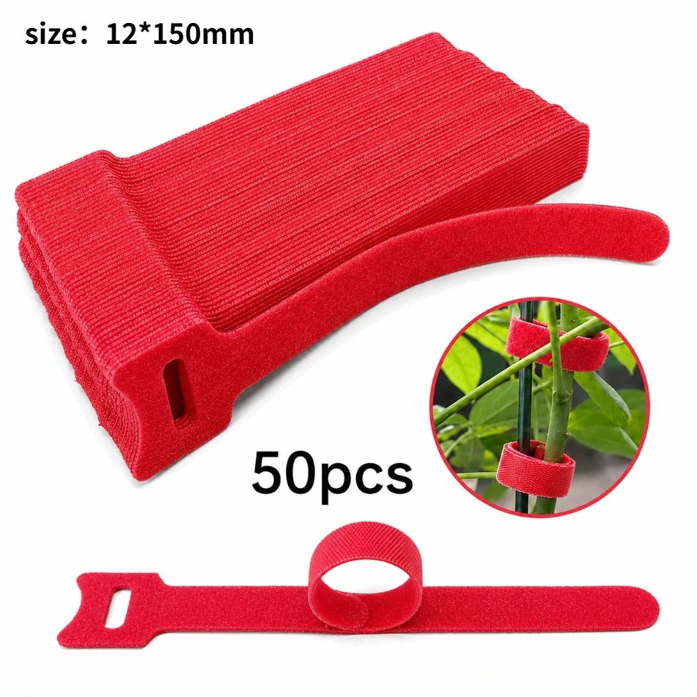 50/100Pcs Adjustable Hook Loop Plant Ties Anti Slip Reusable Soft Straps For Garden Flower Vine Fixed Binding Arrangement Qme red 50pcs