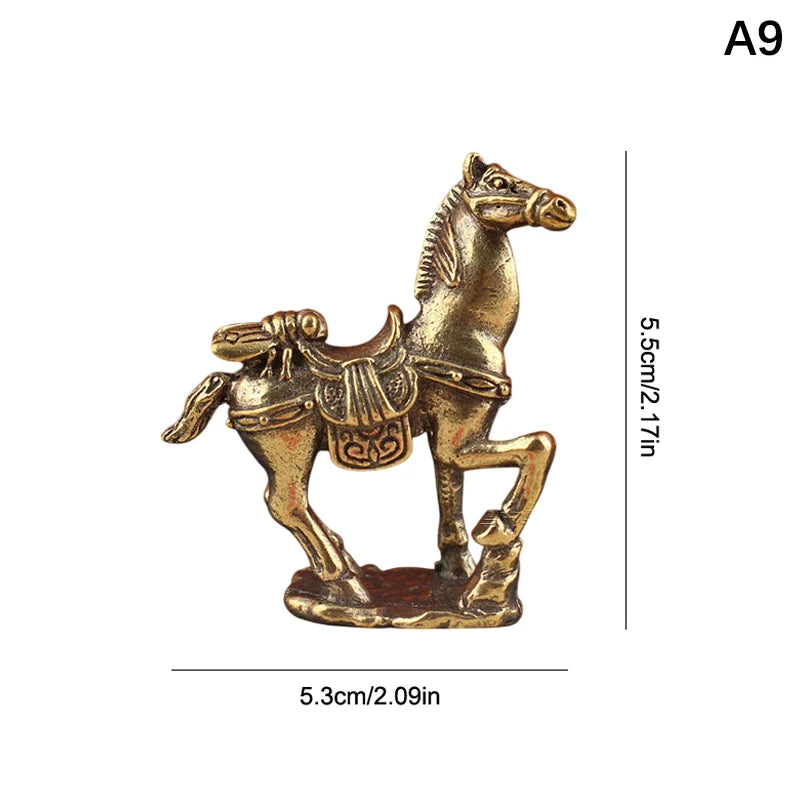 Brass Horse Figurines Chinese New Year Zodiac Horse Ornament Feng Shui Lucky Statue Home Office Desktop Decoration Crafts Qme A9