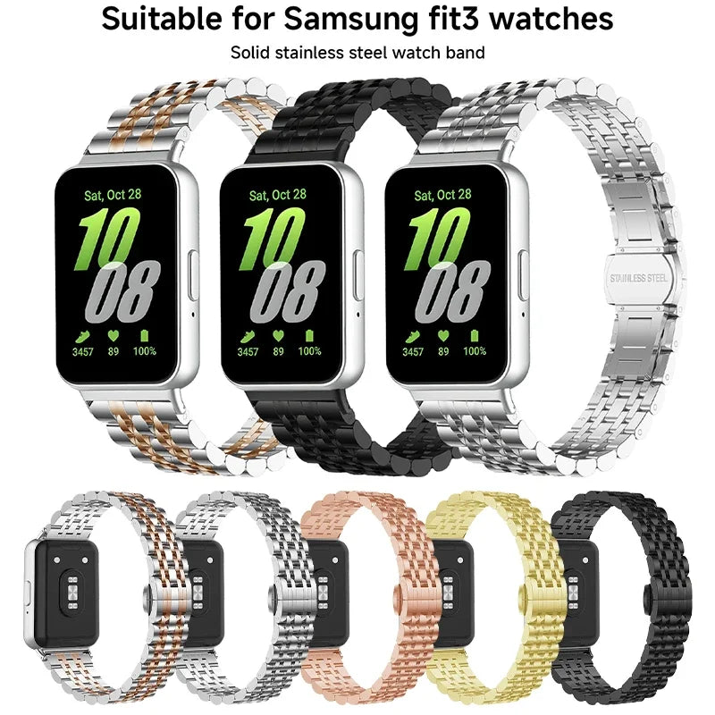 Stainless Steel Strap For Samsung Galaxy Fit 3 Metal Bracelet Luxury Bussiness Band For Samsung Galaxy Fit3 SM-R390 Accessories Qme