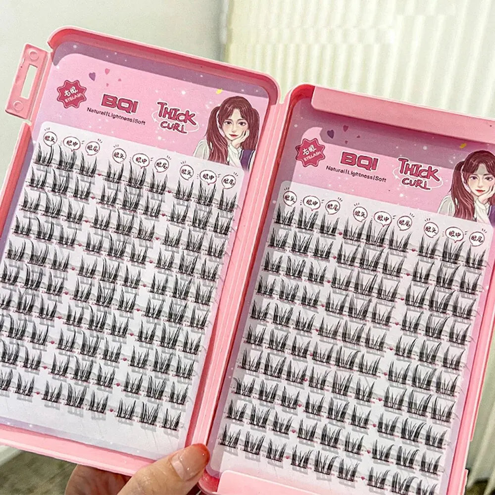 BQI Lazy Cat Elf Eyelashes Book 180pcs Large Capacity Enlarge Your Eyes Naturally DIY Lash Clusters Tweezer Set Qme