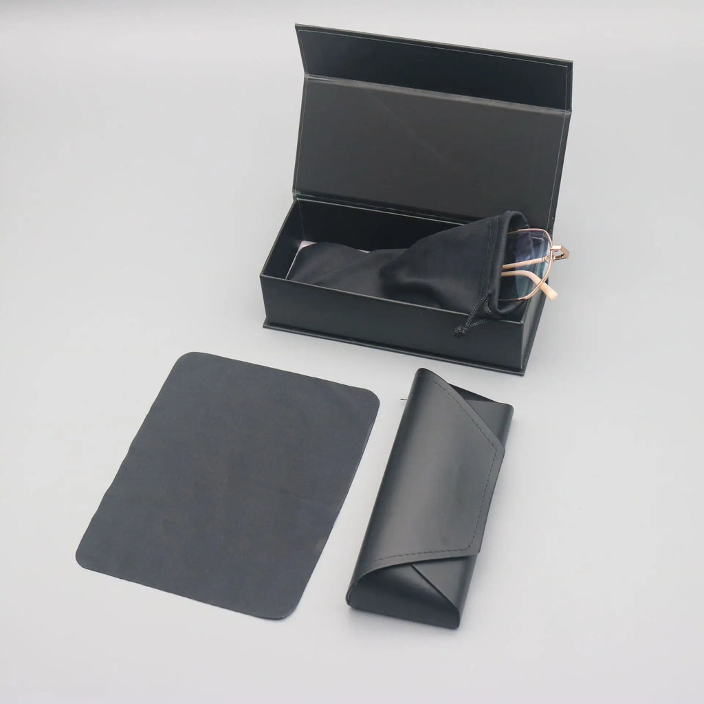 4 pcs Set High-Quality Black Eyeglass Case Handmade Faux Leather Large Capacity Storage Luxurious Premium Feel Eyeglass Box Qme
