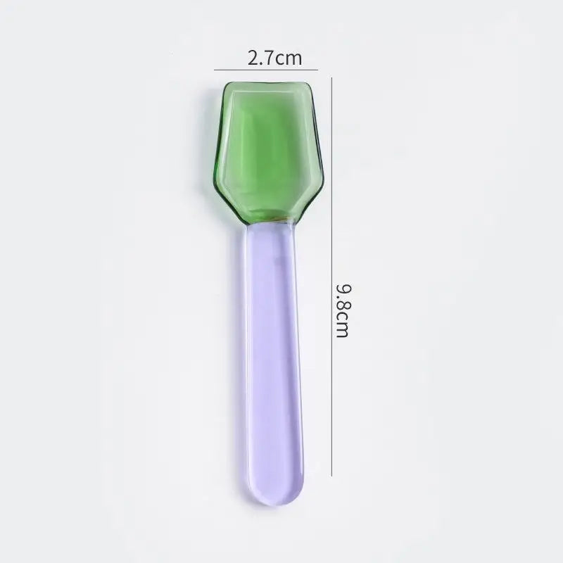 Cute Style Colorful Glass Dessert Spoon Heat Cold Resistance INS Style Ice Cream Spoon Short Handle Coffee Spoon Ice Cream Qme A6