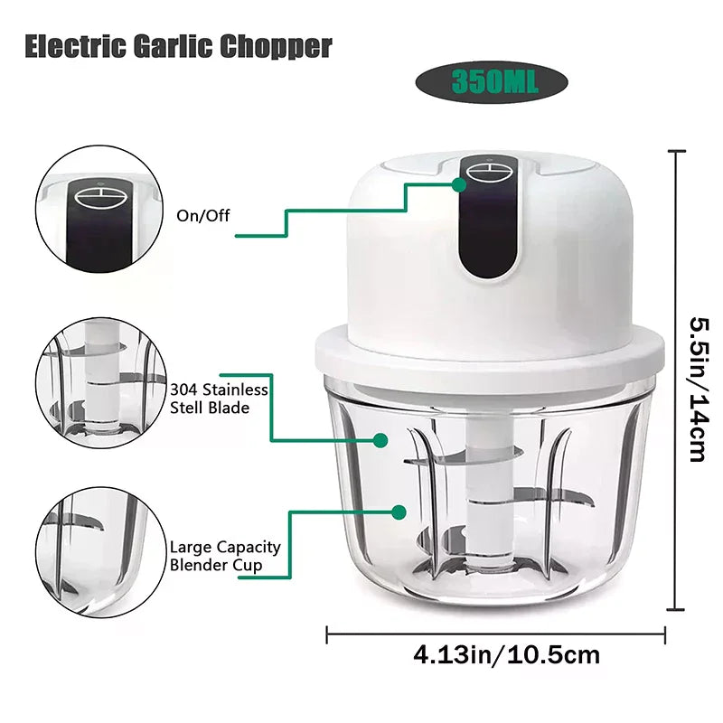 Electric Mini Garlic Chopper,Food Processor,Portable Cordless Garlic Mincer Masher,Meat Grinder Qme