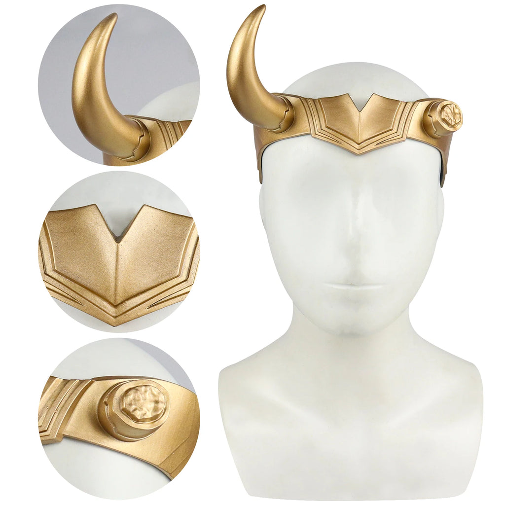 Loki Cosplay Mask PVC Horns Headgear Helmet Adult Women Men Masquerade Halloween Party Costume Props Qme