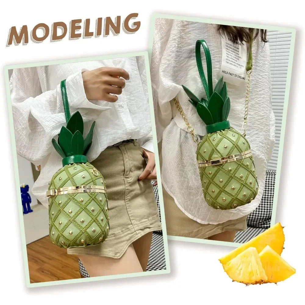 Women Pineapple-Shaped Crossbody Bag PU Leather Rivets Chain Strap Shoulder Bag Tote Novelty Handbags Summer Beach for Girls Qme