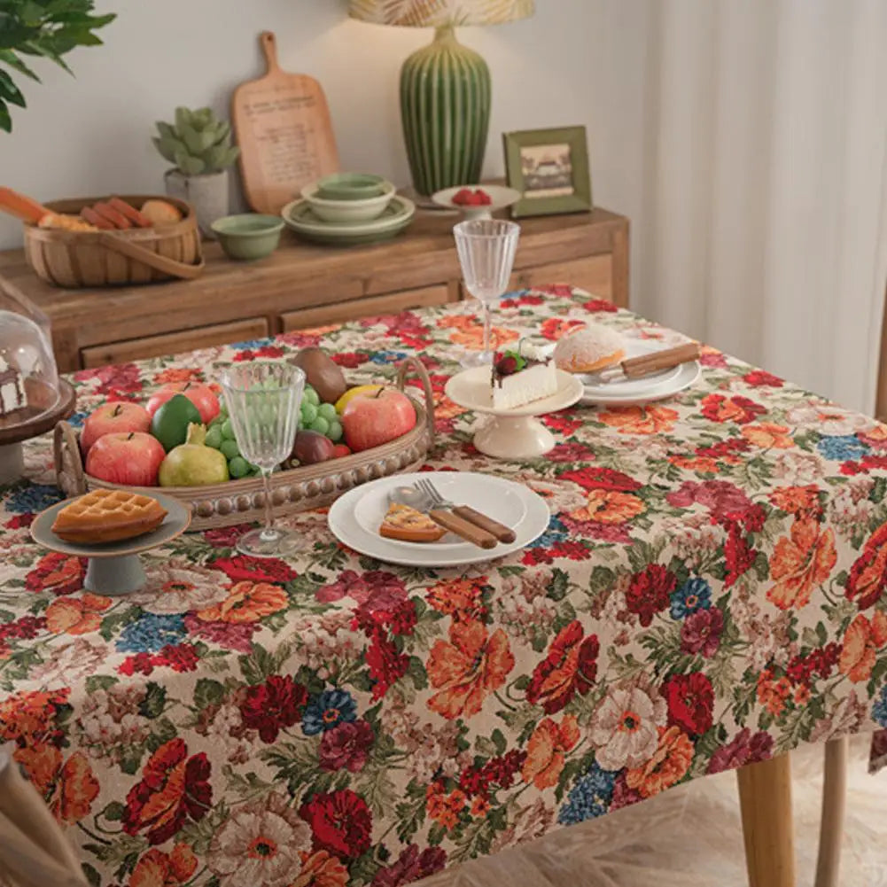 Vintage Floral Tablecloth Rustic French Embroidered Boho Tablecloths Qme