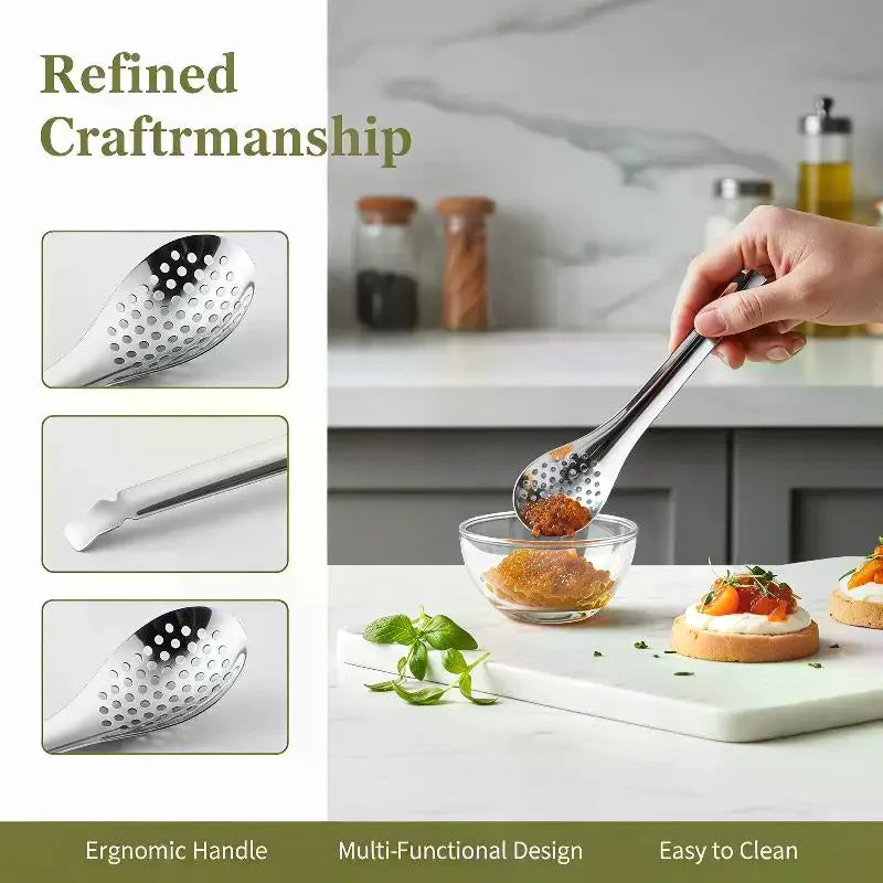 410 Stainless Steel Strainer Spoon Kitchen Spoon With Holes Cuisine Caviar Builder Roe Sauce Kitchen Cooking Gadgets Qme