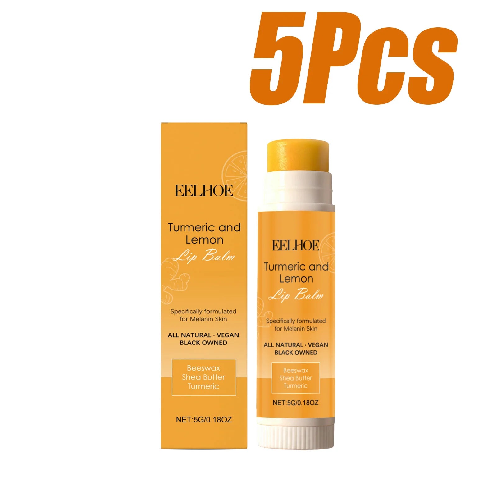Turmeric Lemon Lip Balm Brightening Moisturizing Softens Lip Skin Protective Lip Care Cream for Dry Chapped Lips Daily Hydrating Qme 5 x 5g Boxed