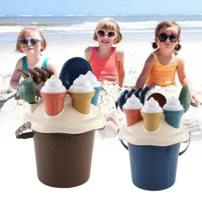 Kids Beach Toy Digging Sands Tool Sand Toys Set with Shovel Rake Water Bucket Ice Cream Mold for Toddler Boy Girl Birthday Gifts Qme
