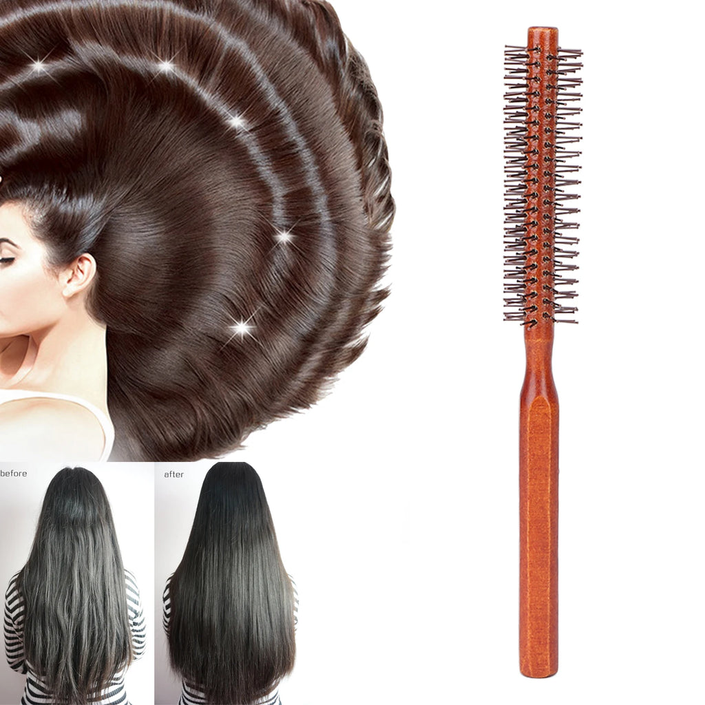 Hair Brush Round Styling Hair Brush Curling Roller Hairbrush Small Wood Brush Unisex for Blow Drying Home Use Qme Default Title