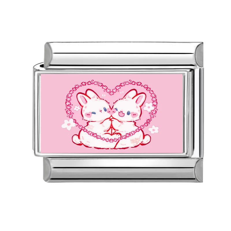2025 New Cute Rabbit Cats Heart Flowers Italian Charm Link fit 9mm Stainless Steel Jewelry DIY Making Bracelets Gifts Wholesale Qme Style 9