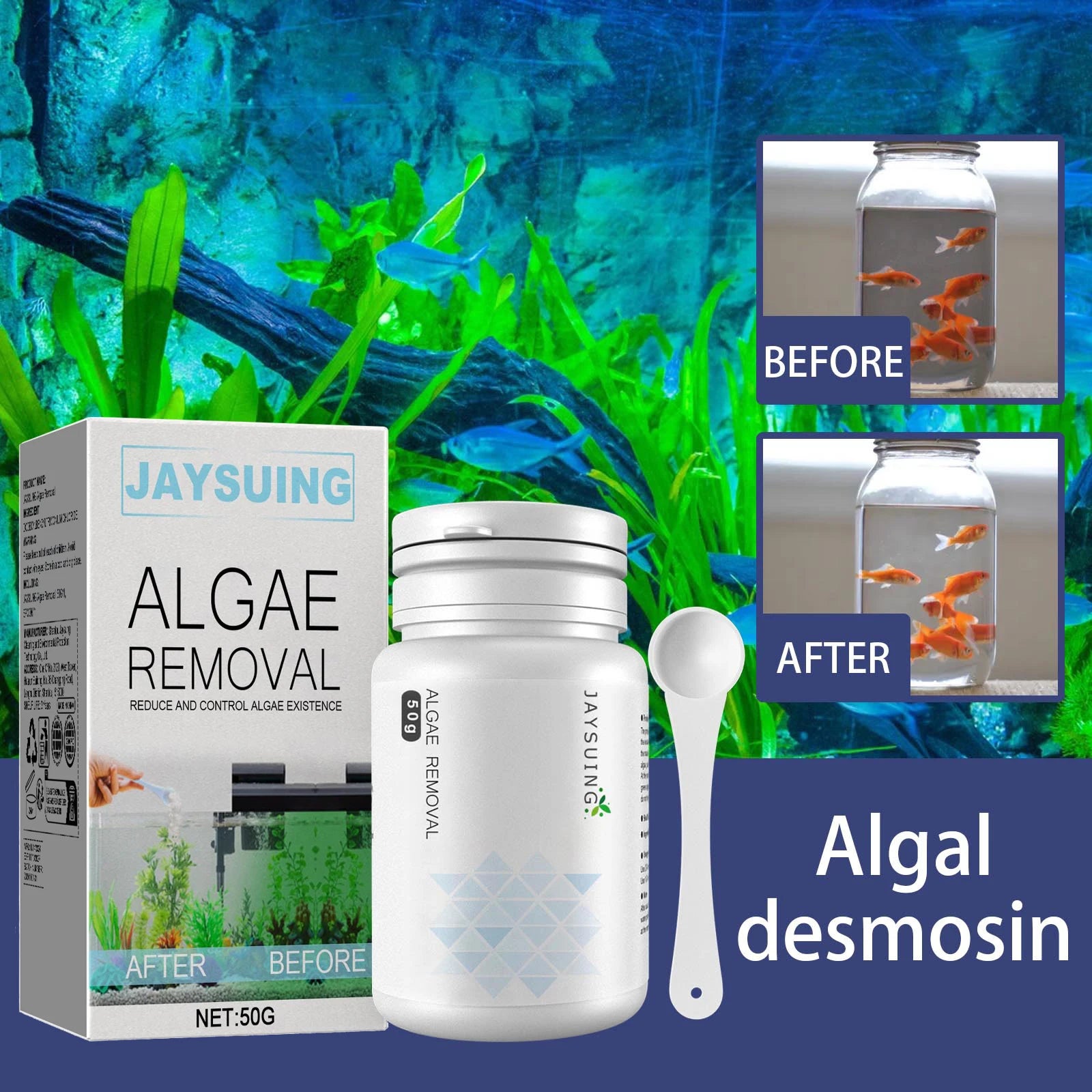 Algae and moss remover; green water and cyanobacteria remover; aquarium and aquarium algae remover; aquatic plant remover Qme