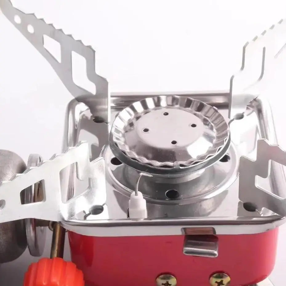 BBQ Gas Furnace Cooking Stove Portable Outdoor Camping Combustor Cooker Cookware Travel Picnic Stainless Steel Foldable Square Qme