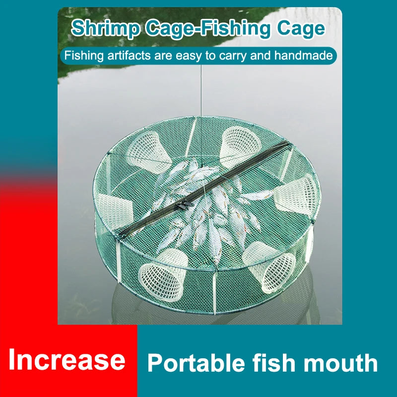 Fishing Net Mesh Folded Round 3 4 Holes Fish Shrimp Automatic Trap Qme