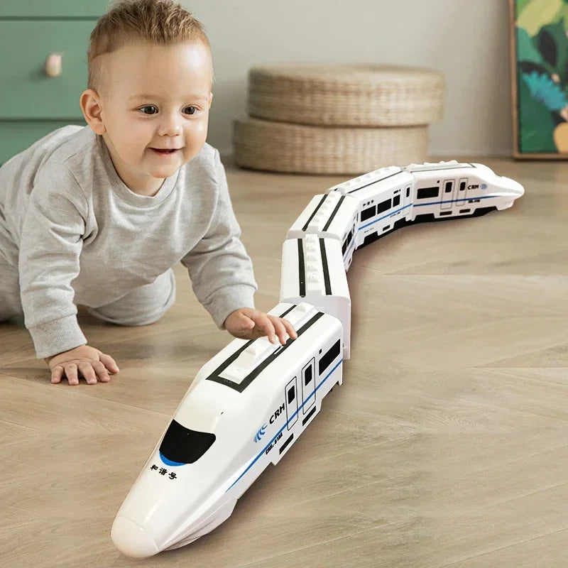 Kids DIY Simulation High Speed Railway Train Toy Car Electric Sound Light Model Train Educational Toys Boys Girls Gift Birthday Qme