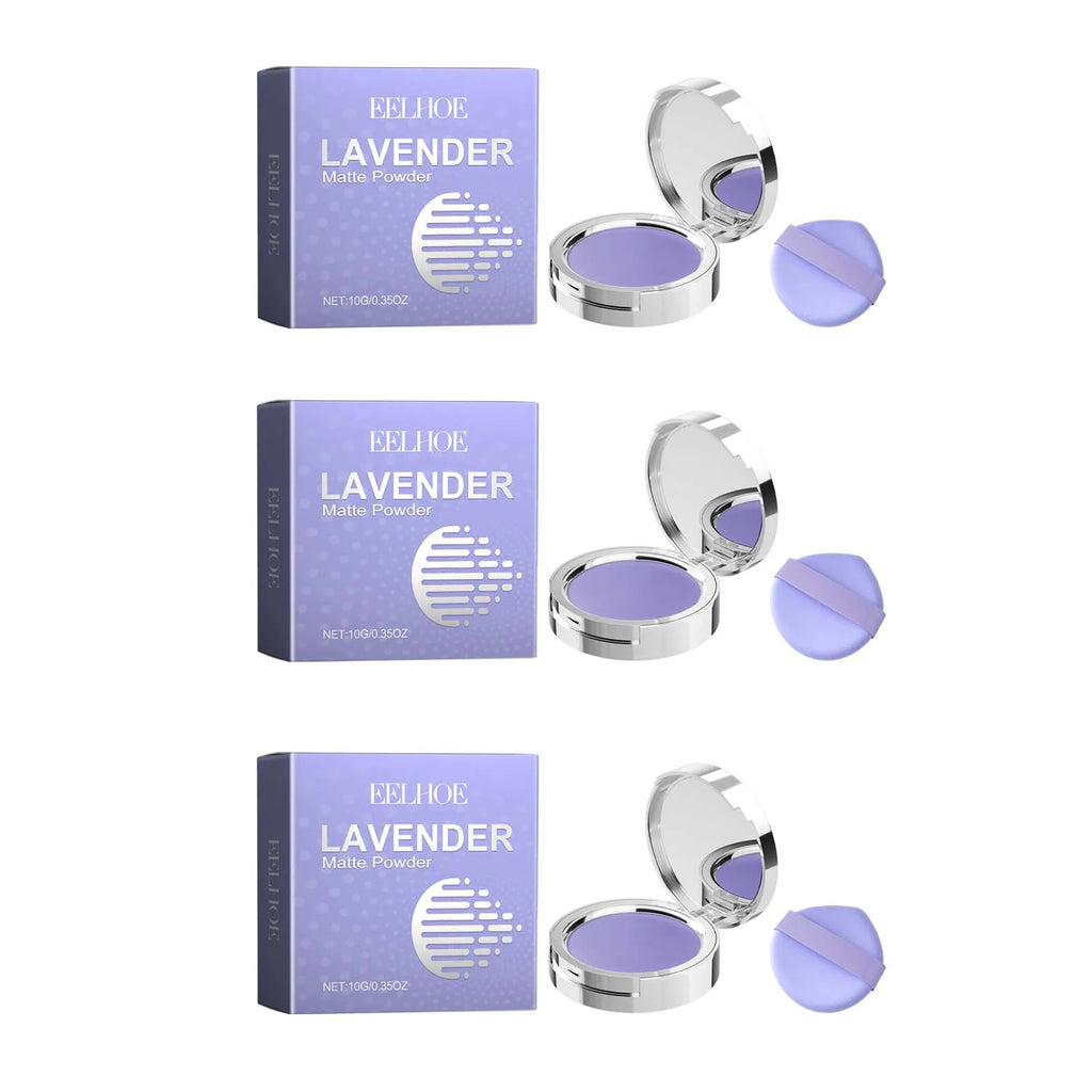 Lavender Matte Powder Oil Control Setting Powder Waterproof Smoothing Makeup Foundation Powder with Puff Loose Setting Powder Qme 3Pcs 10g