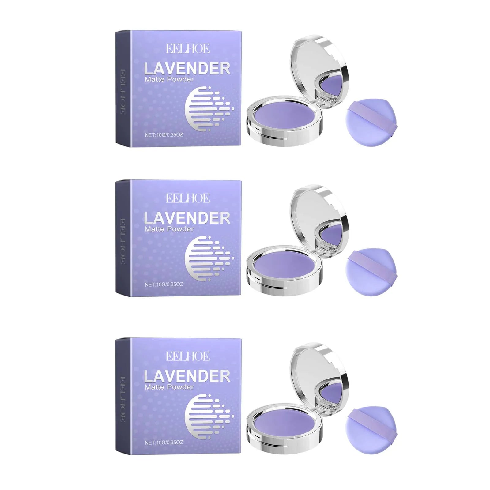 Lavender Matte Powder Oil Control Setting Powder Waterproof Smoothing Makeup Foundation Powder with Puff Loose Setting Powder Qme 3Pcs 10g