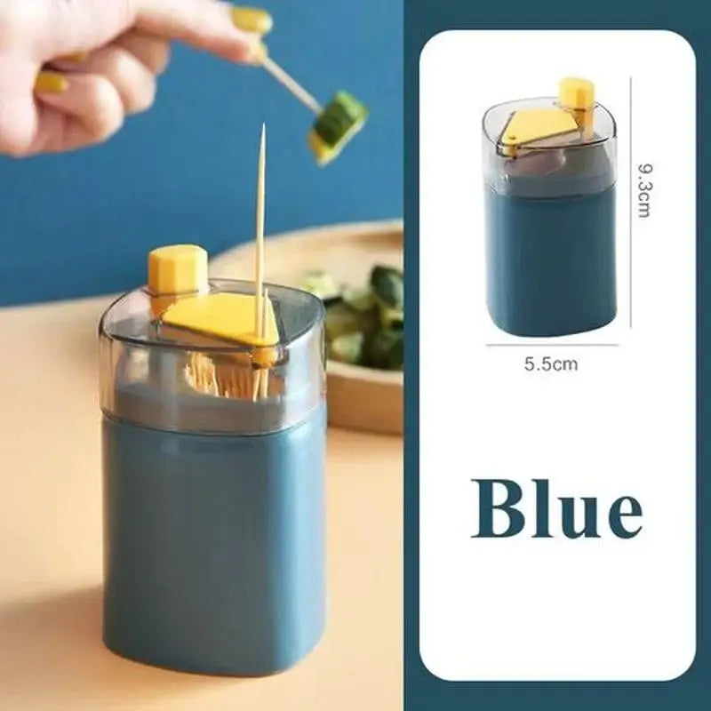 Toothpick Storage Box Living Room Dining Room Automatic Pop-up Toothpick Box Household Push Toothpick Holder Dispenser Qme Blue
