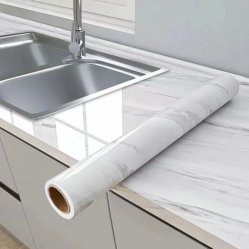 40cm Marble Self-Adhesive Wall Sticker PVC Waterproof and Oil Resistant Wallpaper for Living Room Kitchen and Cabinet Decoration Qme