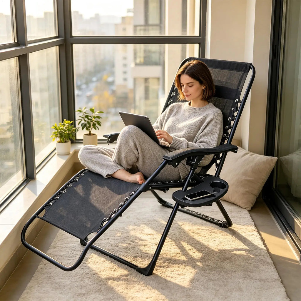 Recliner Drink Holder Tray Non-Slip Space-Saving Table Attachment Lawn Chair Side Table Tray For Outdoor Travel Garden Yard Qme