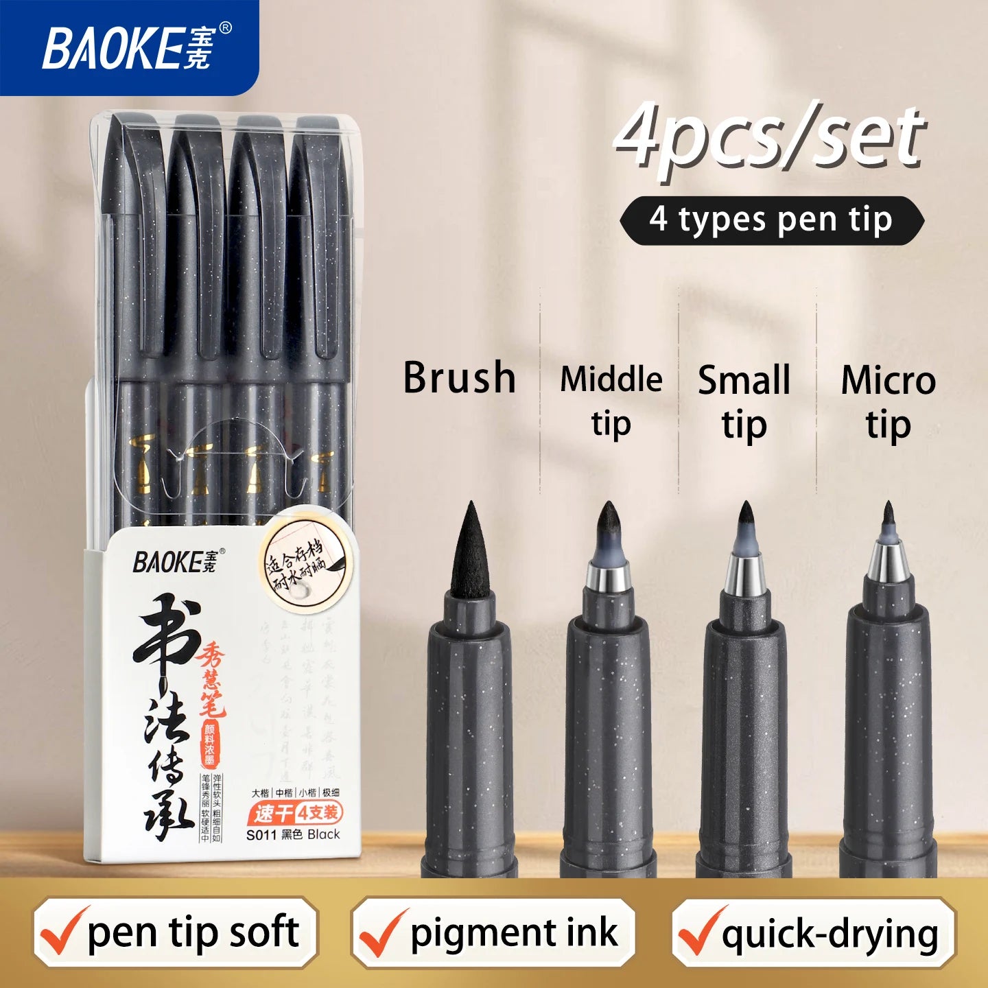 4-Size Calligraphy Pen Set for Writing, Drawing & Hand Lettering, Black Ink Brush Markers for Art, Calligraphy, Sketching Qme