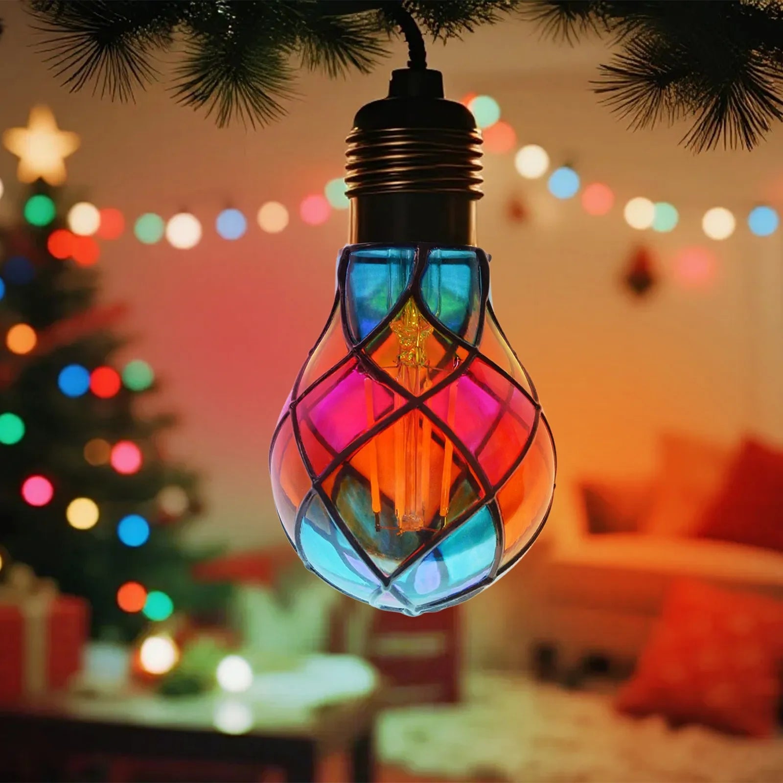 Colorful Bohemian Style Stained Glass Pendant Lights Mediterranean Lamp for Home Dining Room Bar and Patio Atomsphere Decoration Qme