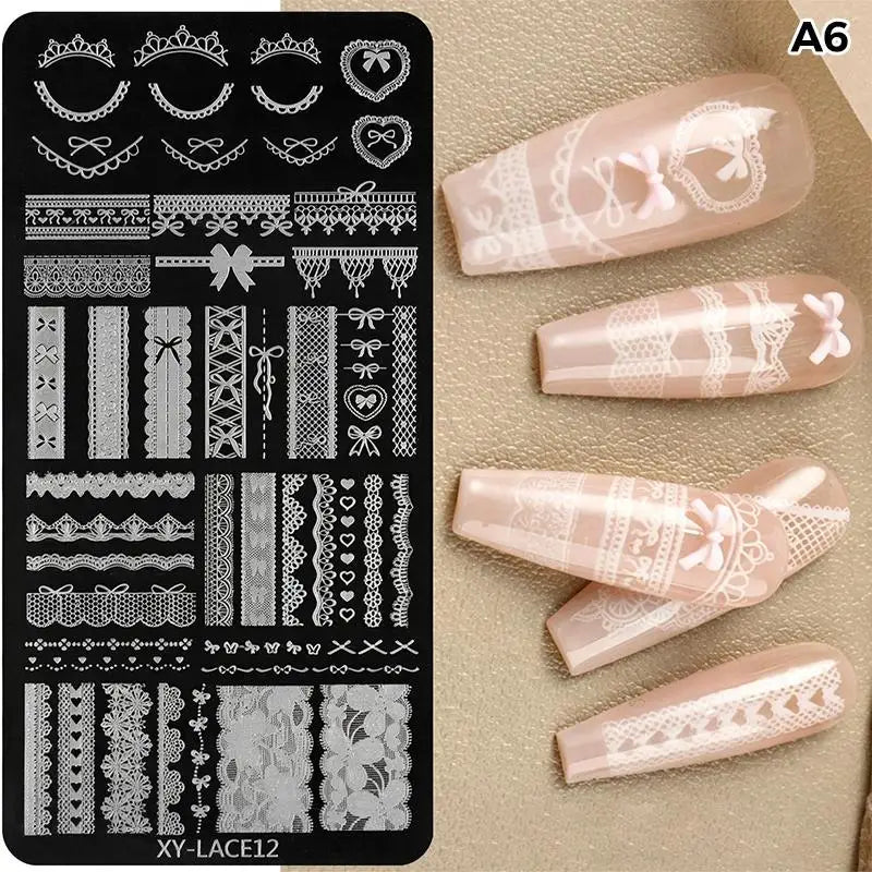 Nail Stamping Plates Rustproof Stainless Steel Lace Floral Patterns Qme A6