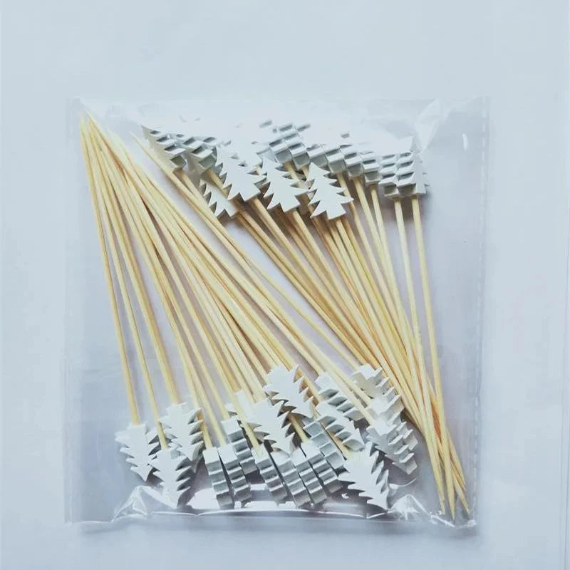50 Christmas Bamboo Skewer Cocktail Picks Cupcake Topper Disposable Qme 50pcs Style C