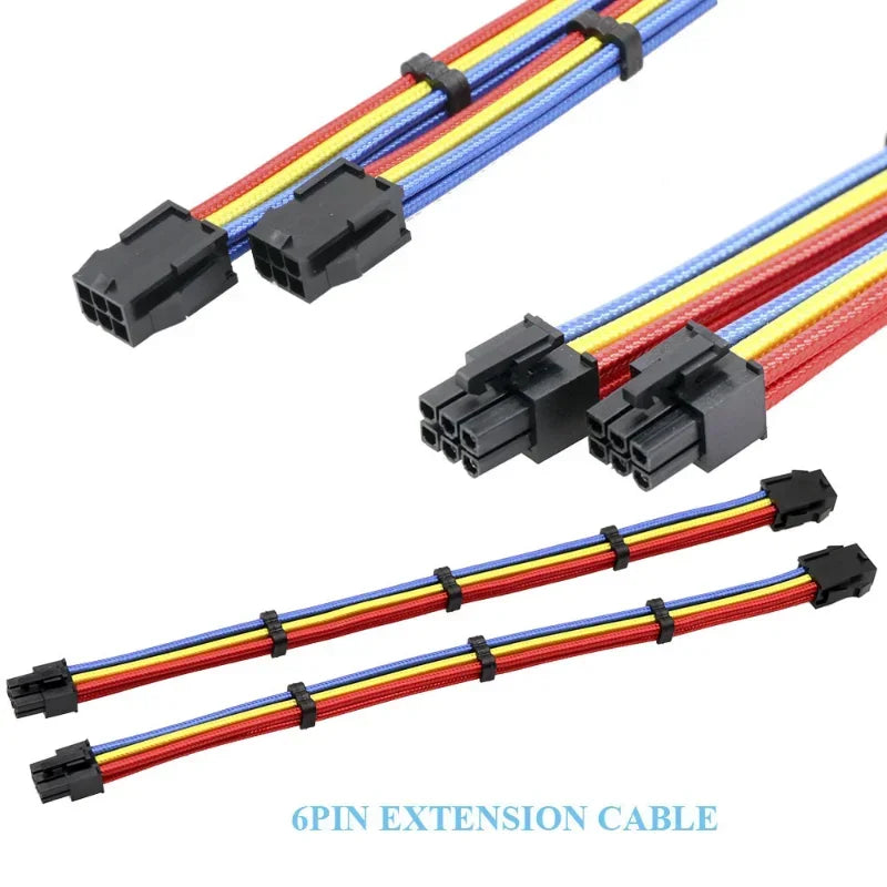 New ATX Standard 24Pin 8Pin Power Cord Adapter Converter Vga Line Graphics Card 6+2pin Rainbow Cotton Mesh Woven Extension Cord Qme
