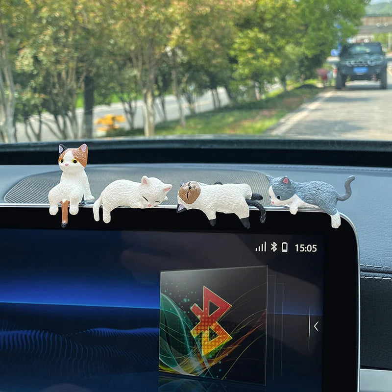 1 Car Decoration Sleeping Cat Doll Kitty Creative Auto Ornaments Toys Qme
