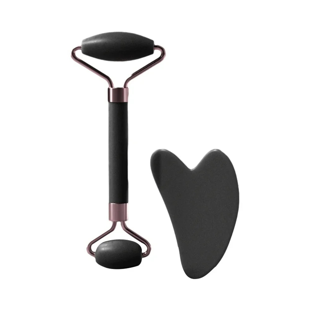 Facial Massage Roller With Gua Sha Stone Multifunctional Massager For Body Eye Acupoint Relief Anti-Aging Daily Skin Care Tools Qme black No plug