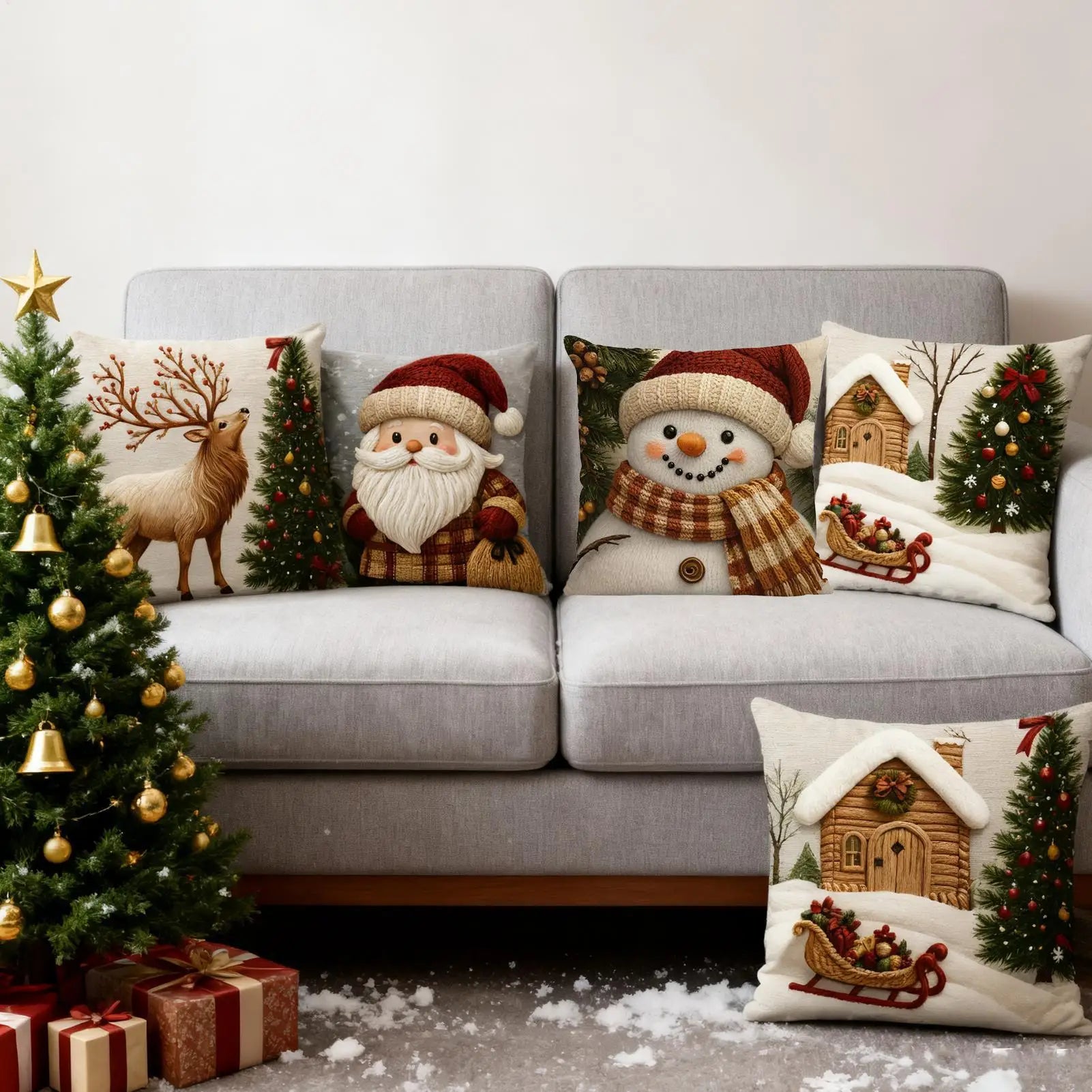 Christmas Pillow Covers Washable Linen Pillowcase Snowman Pattern Qme