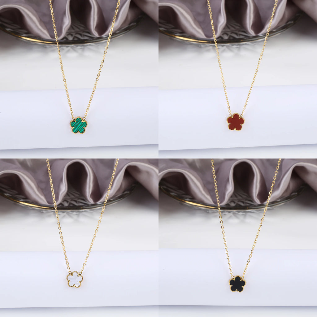 Simple Stainless Steel Five Leaf Flower Pendant Necklace Classic For Woman Girl Holiday Daily Wear Jewelry Gift Free Shipping Qme