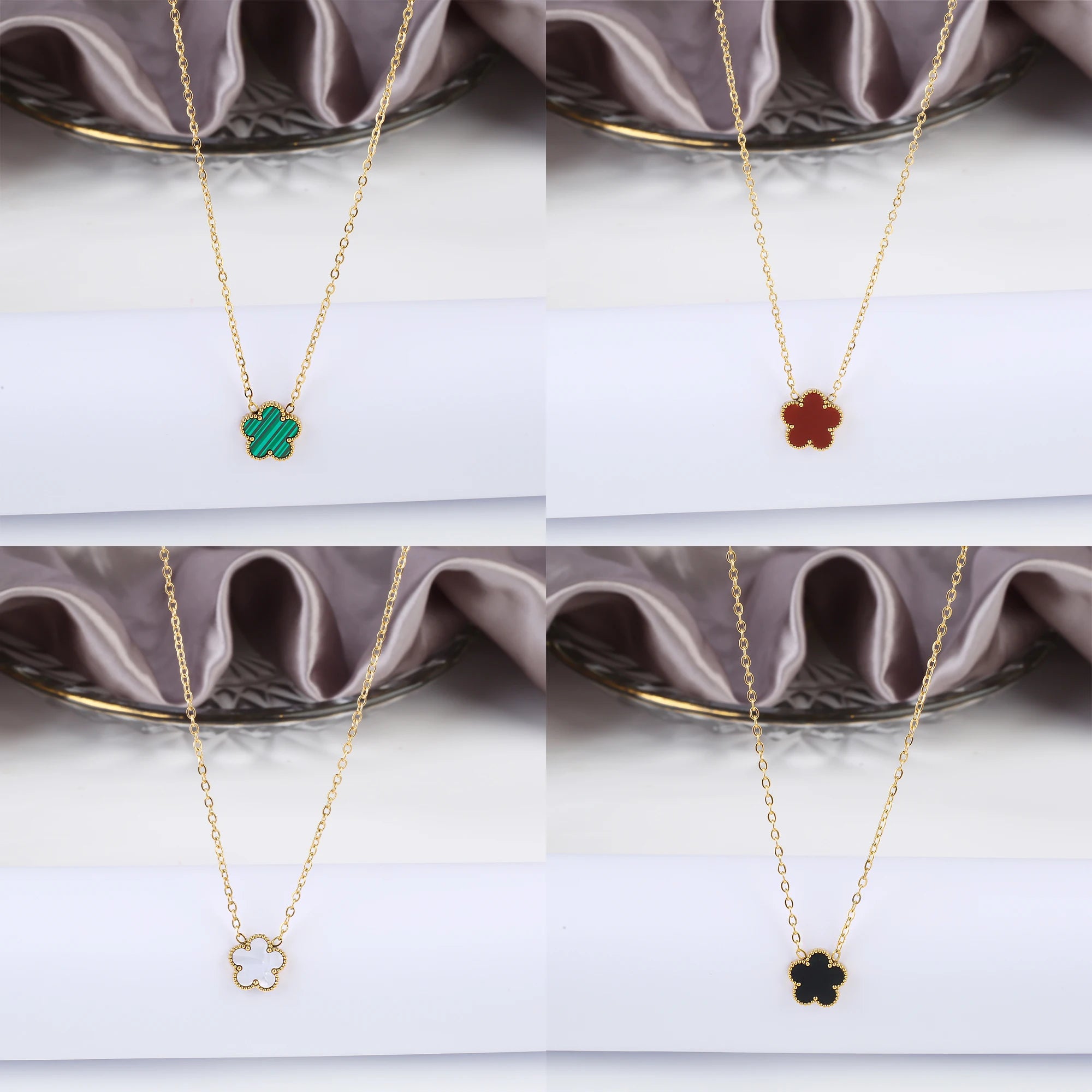 Simple Stainless Steel Five Leaf Flower Pendant Necklace Classic For Woman Girl Holiday Daily Wear Jewelry Gift Free Shipping Qme
