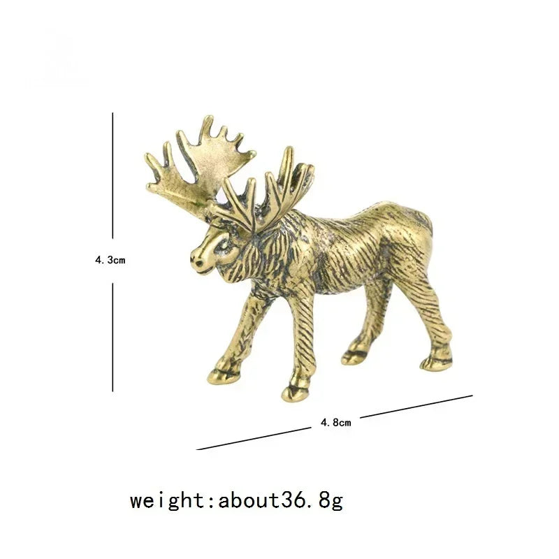 Creative Crafts Solid Brass Elk Statue Vintage Animal Moose Figurine Desk Ornaments Tea Pet Table Decoration Crafts Accessories Qme A