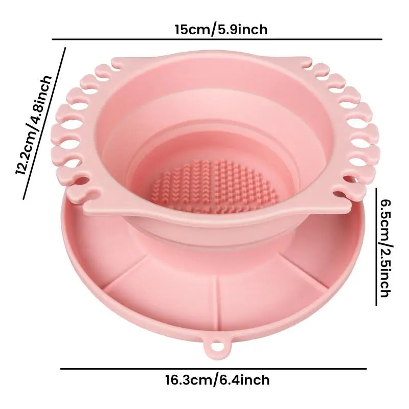 1 Makeup Brush Cleaner Silicone Holder Powder Puff Cleaning Bowl Qme Pink