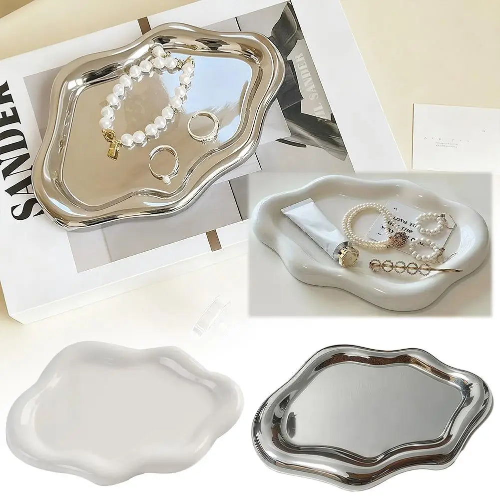 Simple Jewelry Storage Tray Creative White/silver Storage Tray Decorative Ornaments Electroplated Jewelry Tray Qme