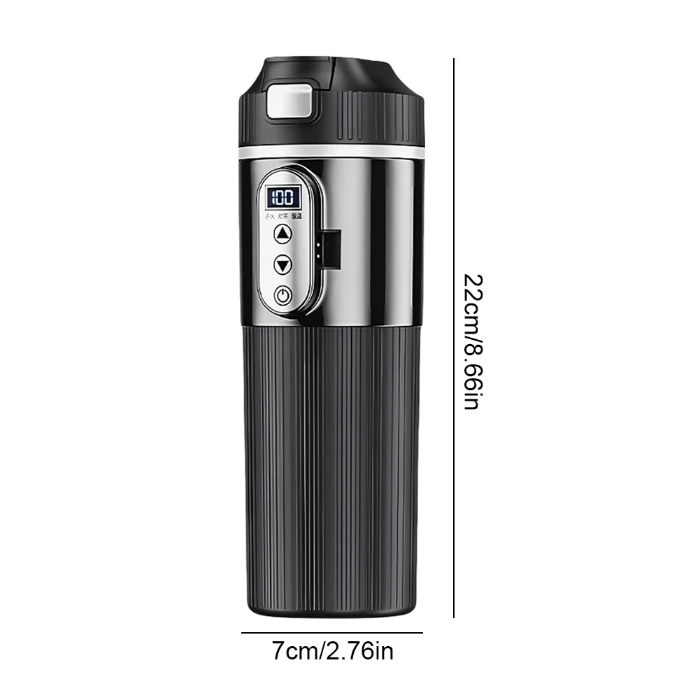 12V/24V 500ml Stainless Steel Car Heating Cup Smart Temperature Control Electric Kettle Stainless Steel Cup Water Warmer Bottle Qme A