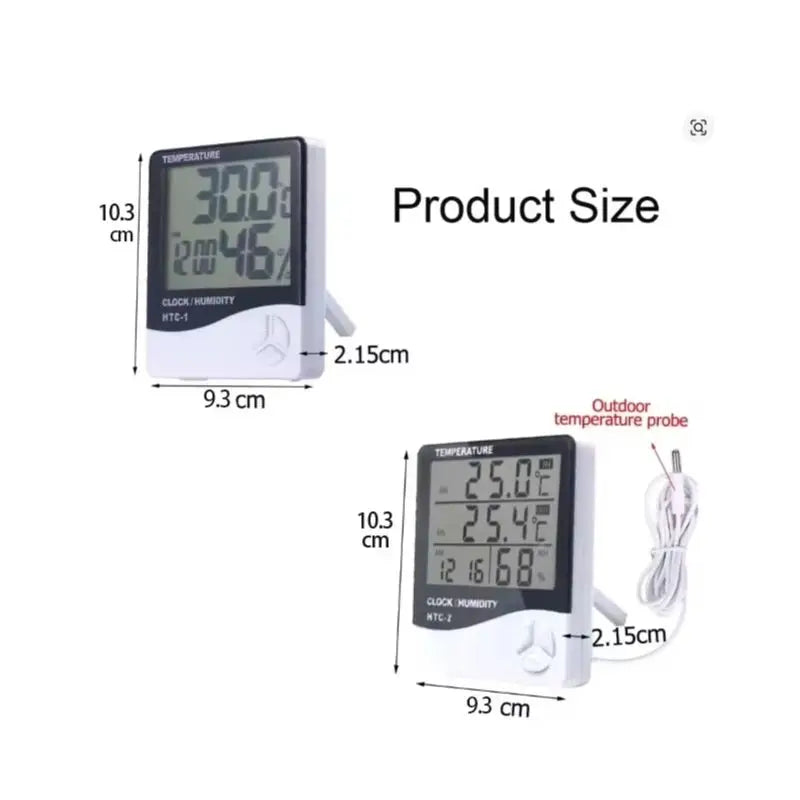 LCD Digital Temperature Humidity Meter HTC-2/HTC-1 Home Indoor Outdoor Hygrometer Thermometer Weather Station with Clock Qme