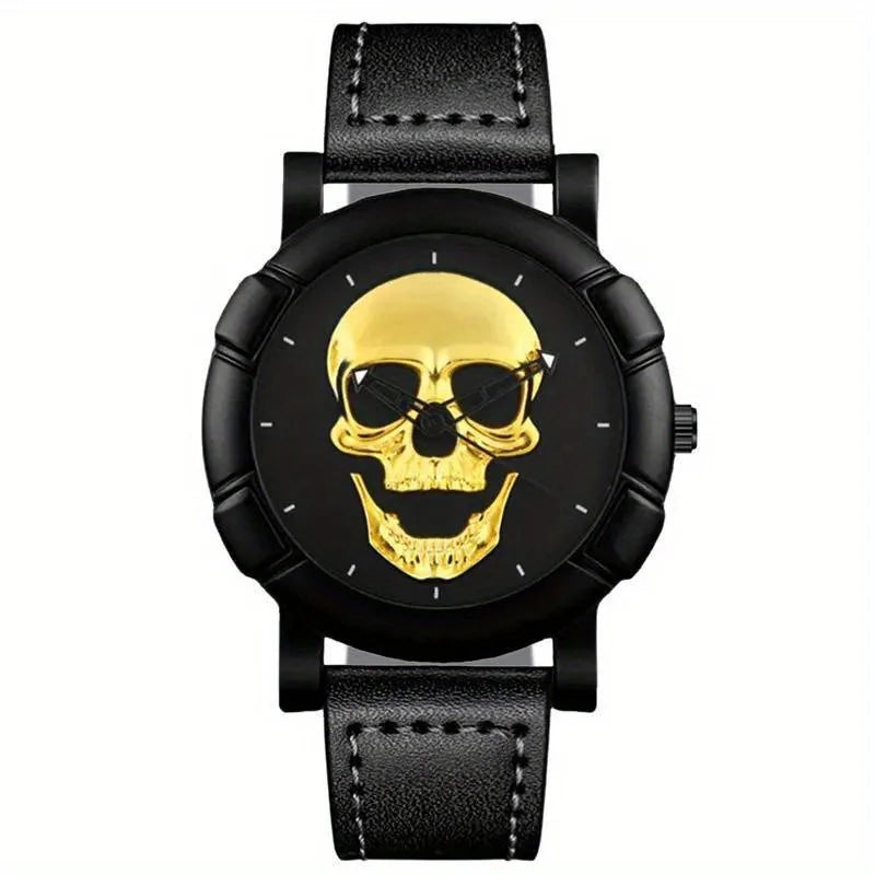 Fashion Mens 3D Skull Casual Quartz Wristwatch, Sports Watch Qme Coffee No