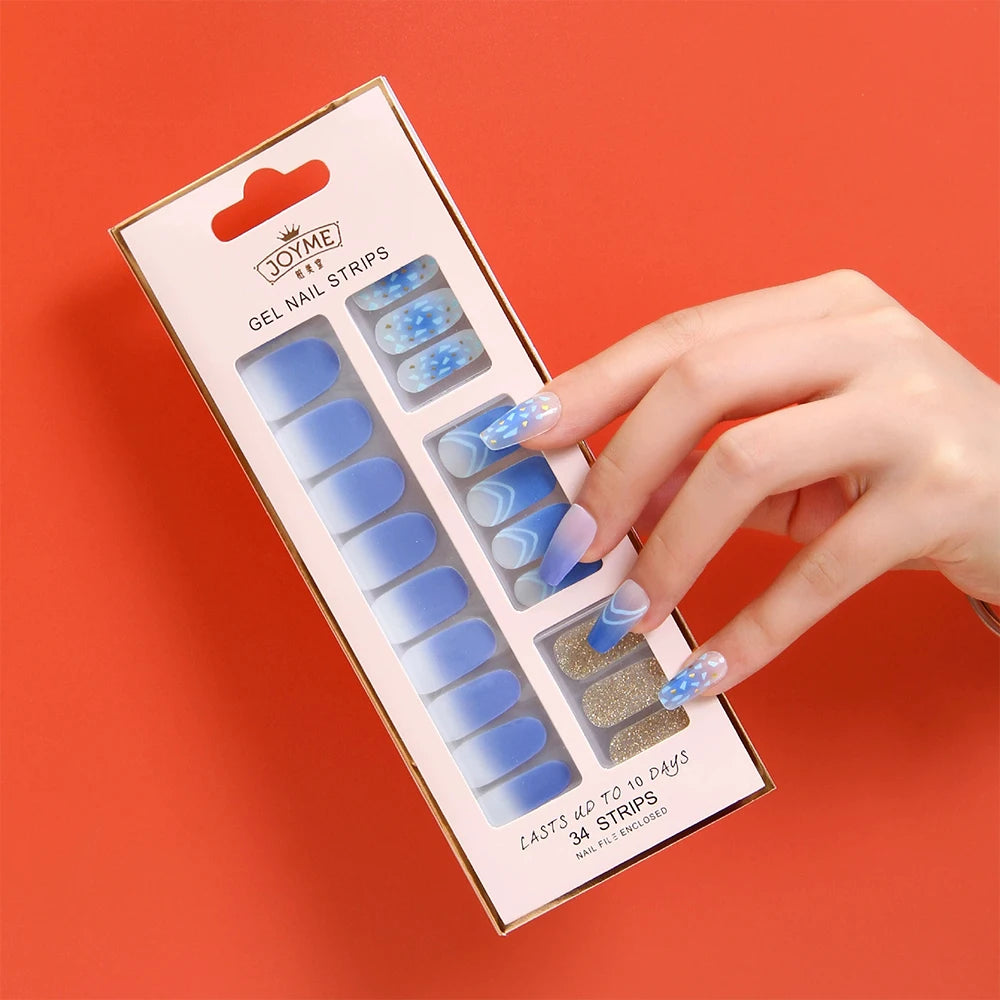 30 34Tips UV-Free Gel Nail Wraps Solid Glitter Stickers No Need UV Qme MK-34Z-A042-37