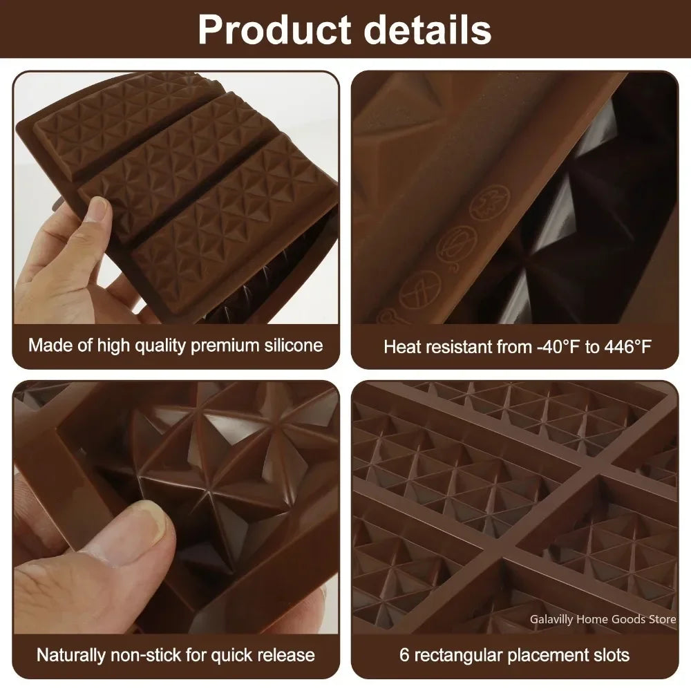 6-hole Chocolate Bar Mold Thick Silicone Filled Knafeh Pistachio Qme