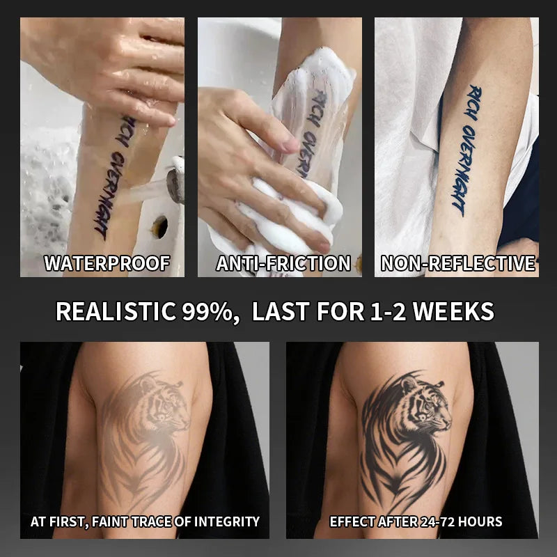 Tattoo Sticker Temporary Tattoo Waterproof Long Lasting Herbal Juice Large Tiger Pattern for Men Women Arm Body Art Qme
