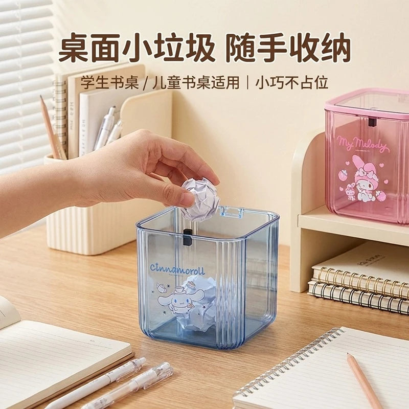 Hello Kitty Kuromi Desktop Trash Can Cute Transparent Mini Storage Box Trash Can for Home, Living Room, and Office Qme