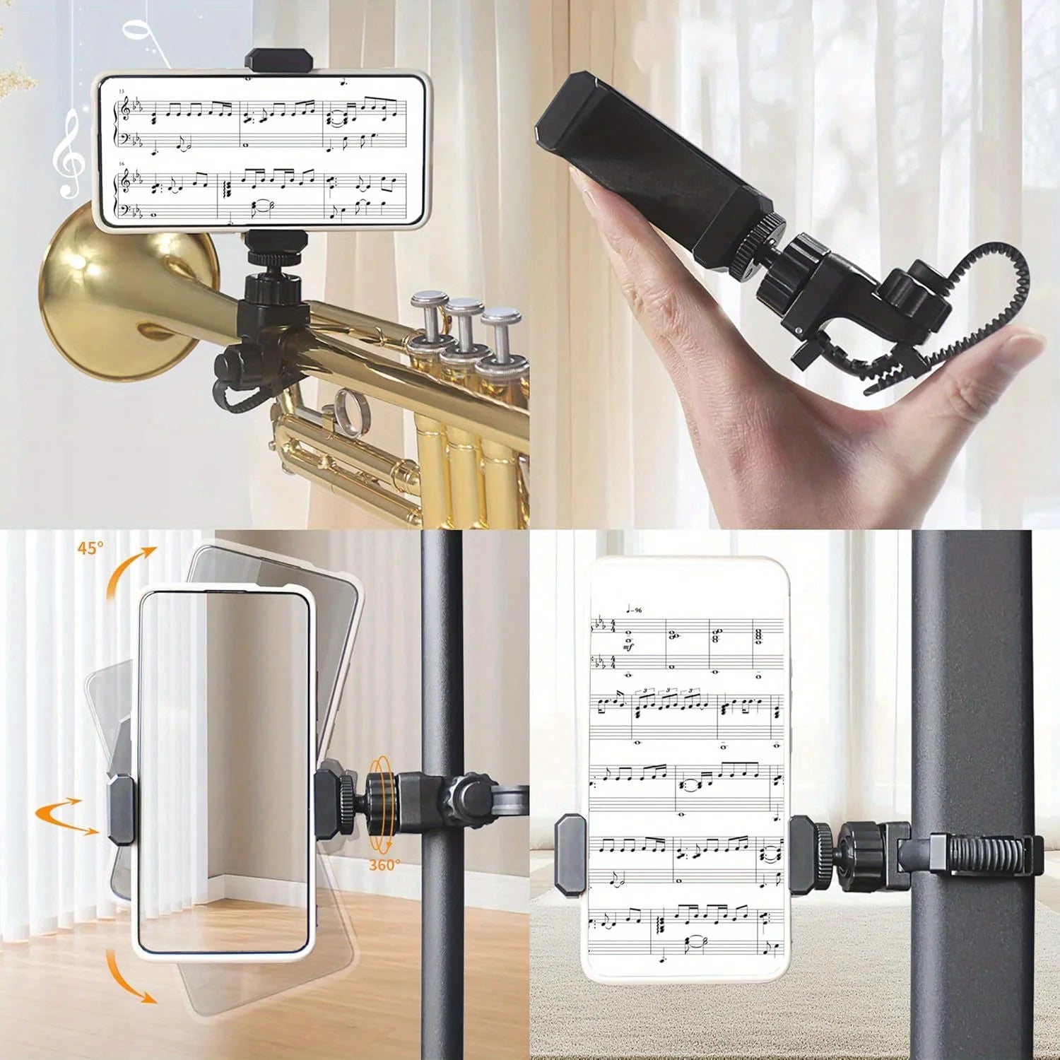 Adjustable Trumpet Phone Music Lyre Clamp Low Brass Lyre for Cornet,Clarinet,Trombone (Round Pipe Diameters0.4-2.2inch Adjutable Qme