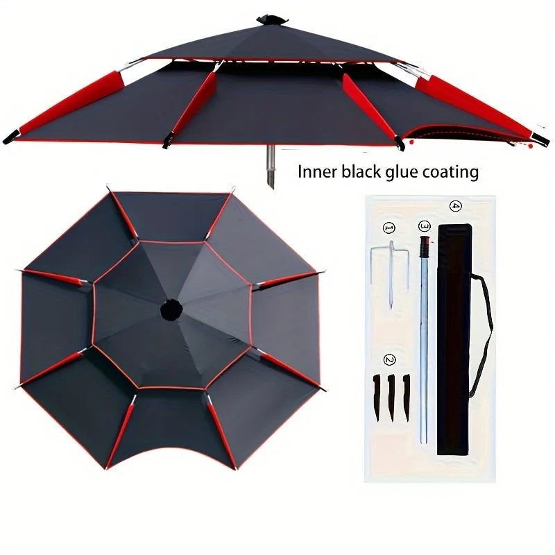 Fishing Umbrella Heavy Duty Wind UV Protection with Tilt & Sun Shade Portable for Picnic Sport Outdoor Garden Patio Black Coated Qme Black 2.2 meters