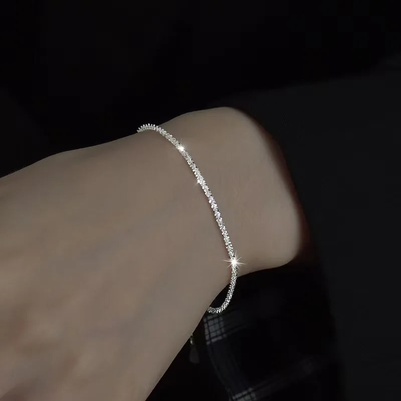 Charms 925 Sterling Silver Lucky Shine Chain Bracelets 18+4CM for Women Fashion Designer Jewelry Wedding Party Holiday Gifts Qme
