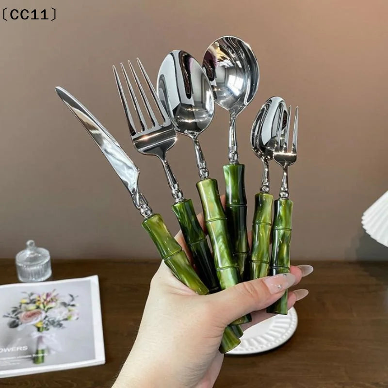 Bamboo Handle Acrylic 304 Stainless Steel Cutlery Tableware Knife Qme