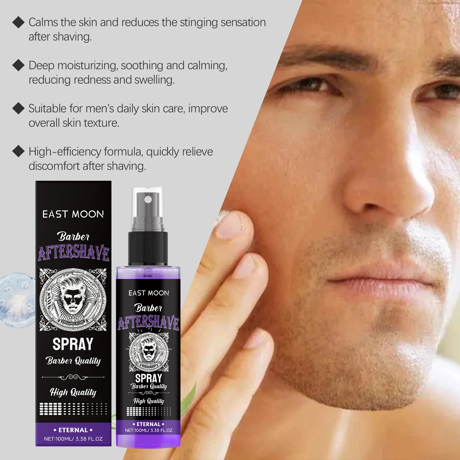 Men Deep Moisturizing Aftershave Spray Soothing Beard Reduce Redness Efficient Hydration Swelling Non Greasy Soft Post-Shave Car Qme